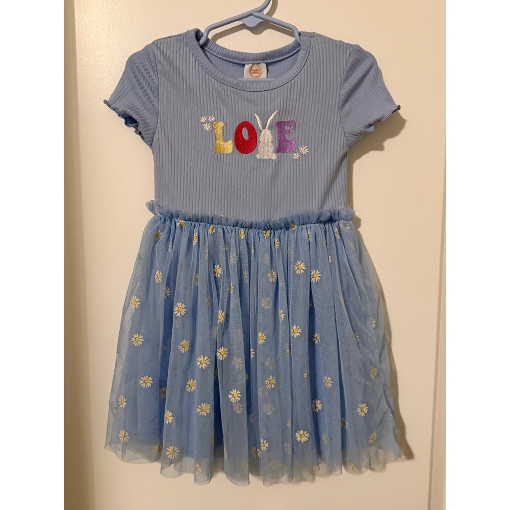 Wonder Nation Girls 3T Light Blue Bunny Love Daisy Tulle Skirt Dress Easter